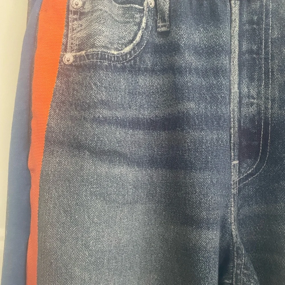 RAG & BONE Wide-Leg Denim Pants with Orange Side Stripe-Sweat Pant Jeans - Picture 2 of 6
